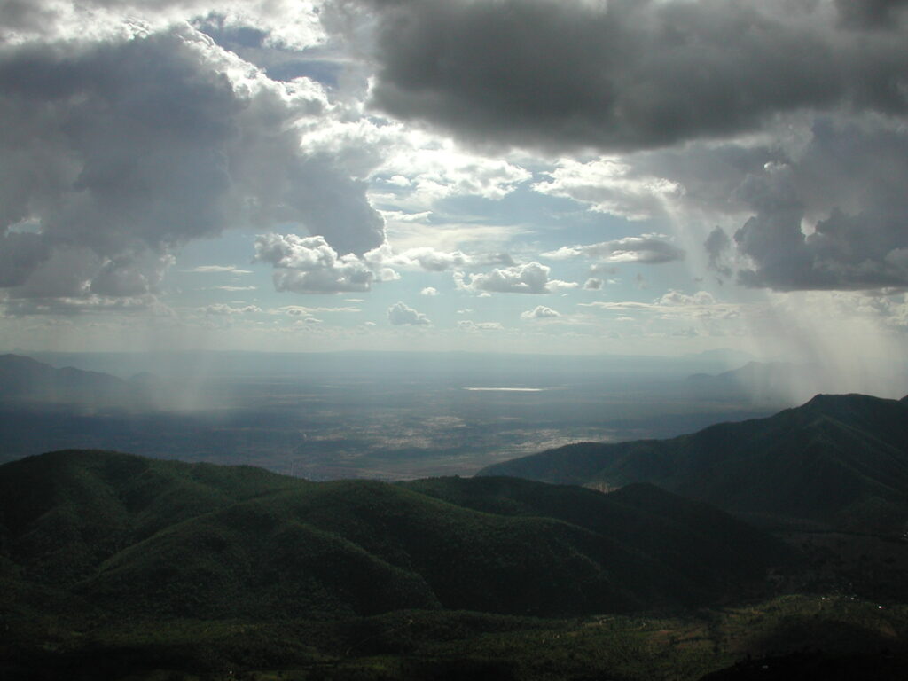 View over Makanya from Pare mountains with rain approaching